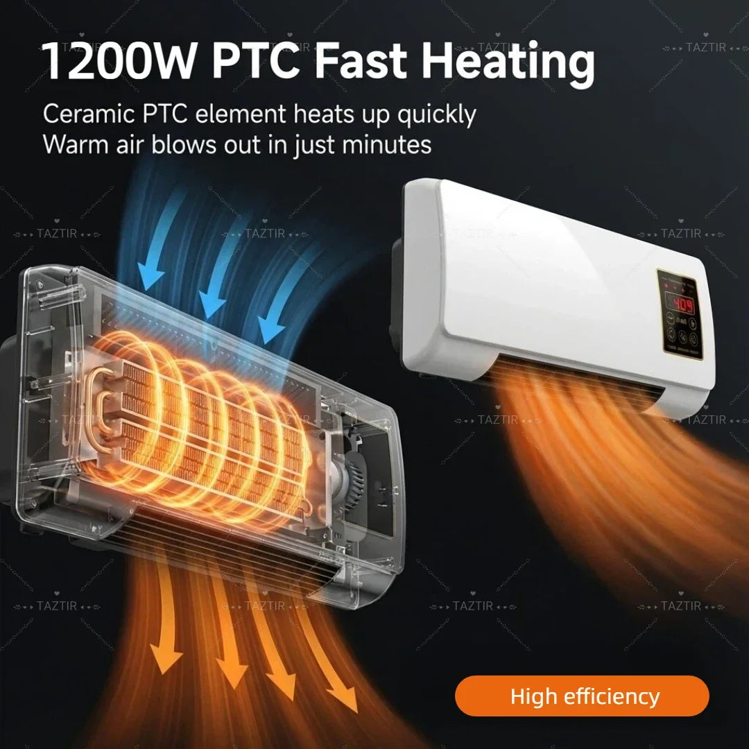 2-in-1 Wall-Mounted Heater 1400W with 6-Hour Timer Remote Touchscreen Control Natural Fan Mode Overheat Protection