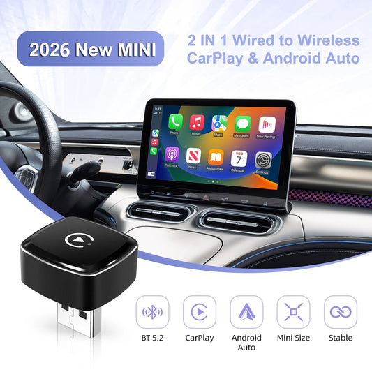 2026 NEW 2in1 Wireless CarPlay&Android Auto Adapter Ultra-Compact Universal Dongle for Factory Wired Cars Plug&Play with WiFi&BT
