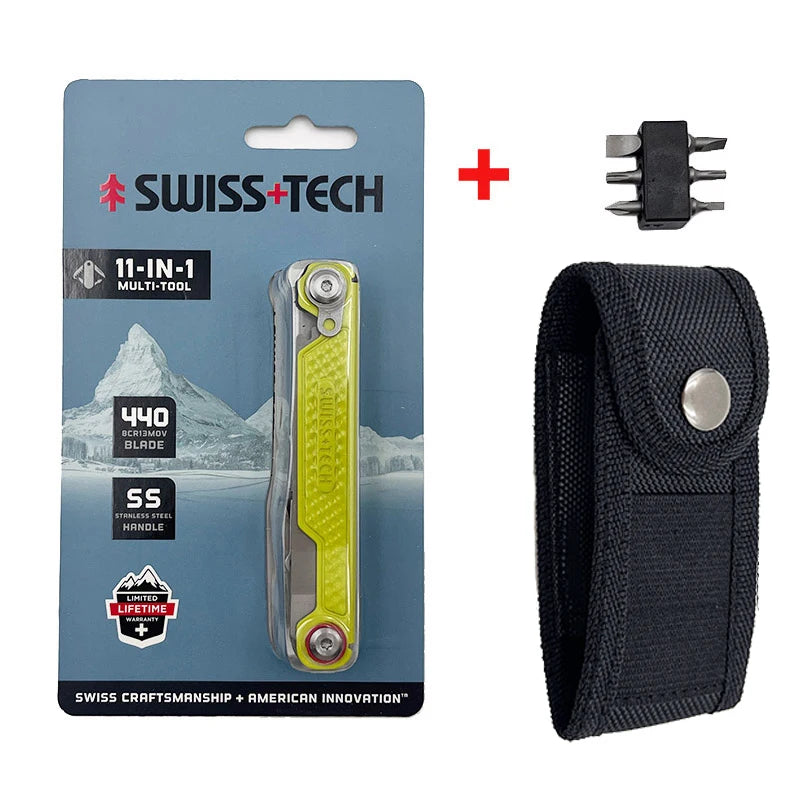 SWISS TECH 11 in 1 Mini Multitool Knife with Clip Folding EDC Outdoor Camping Survival Tools Scissors Screwdriver 2025 New