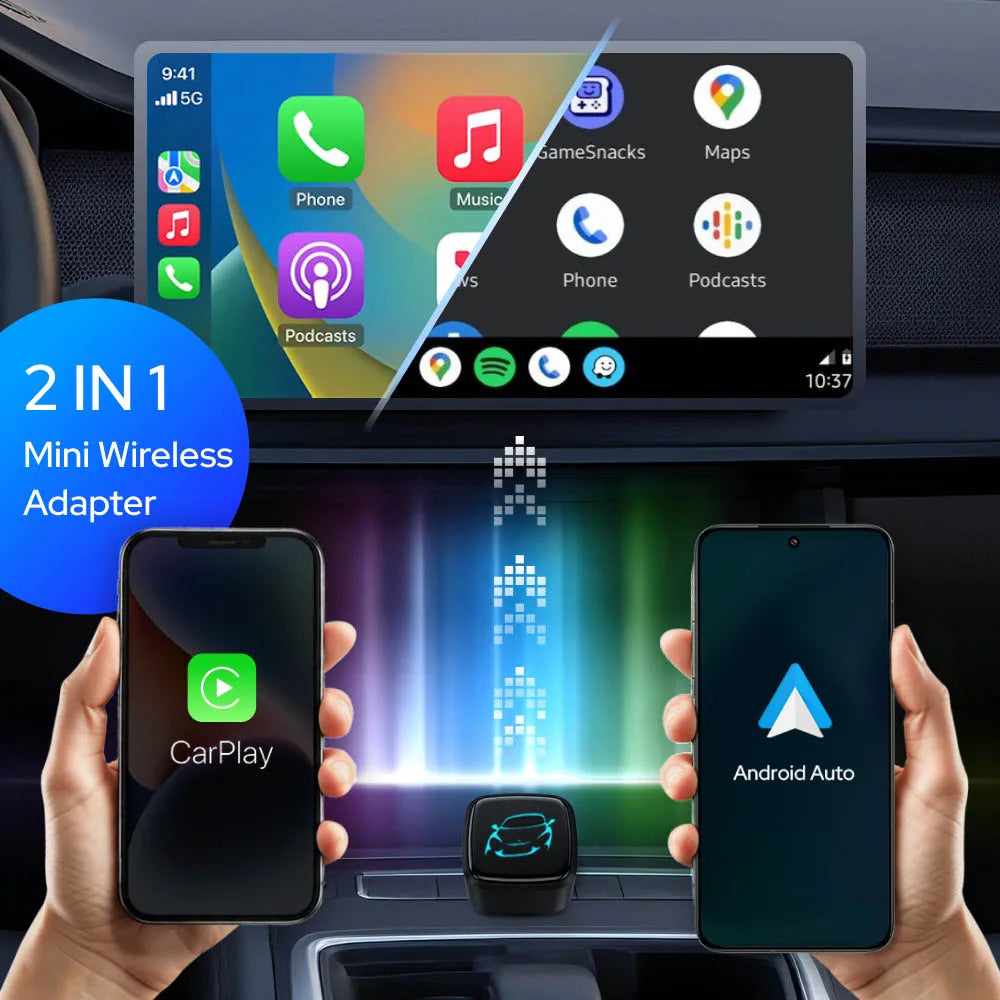 Skilldrive 2026 Wireless CarPlay Android Auto Ultra Mini Adapter AI Smart Box Intelligent System USB C for Wired CarPlay Car