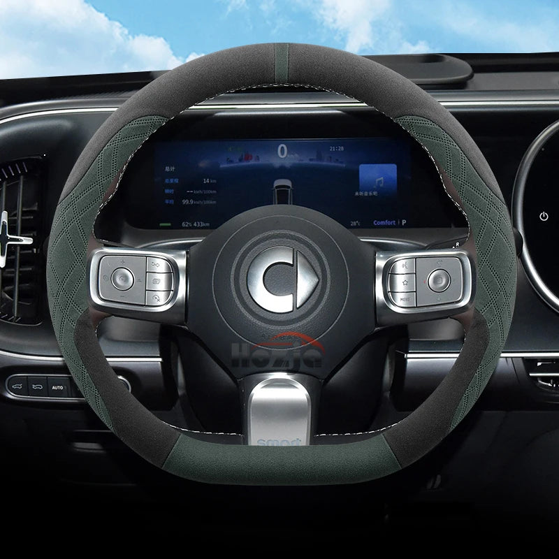 Suede Leather Car Steering Wheel Cover for Smart forfour Smart 1 3 5 2015 - 2025 Auto Accessories