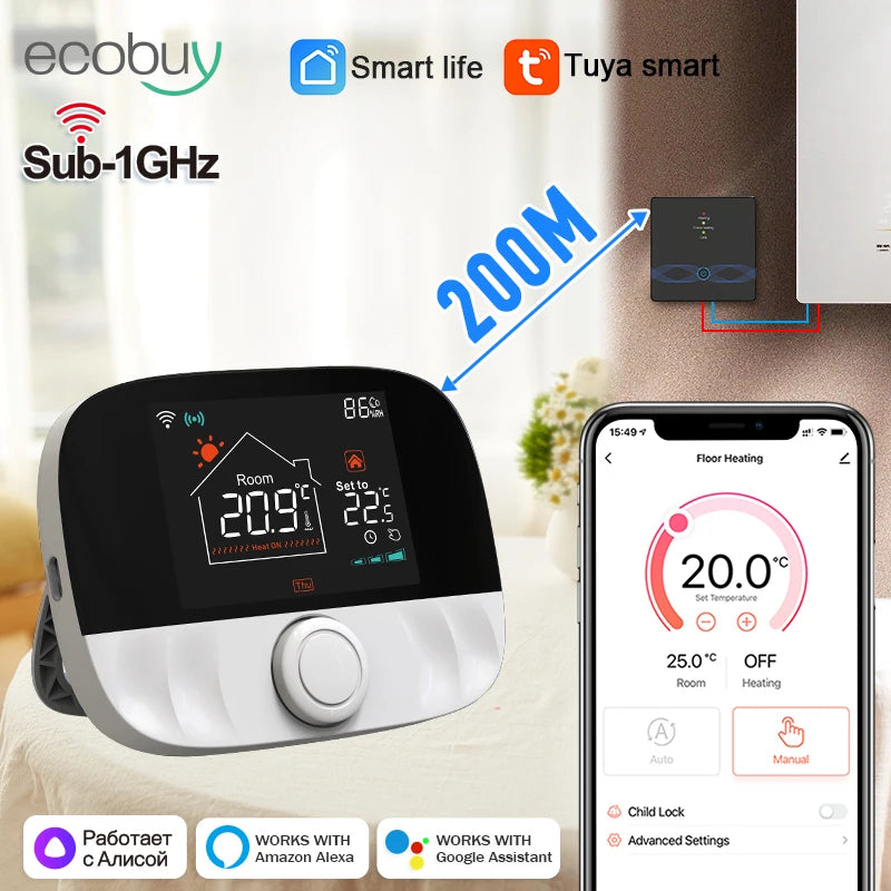Tuya Smart Home Wifi Wireless Thermostats For Gas Boiler Tuya Battery Wifi Heating Thermostat Room RF Smart Life  Alexa Google
