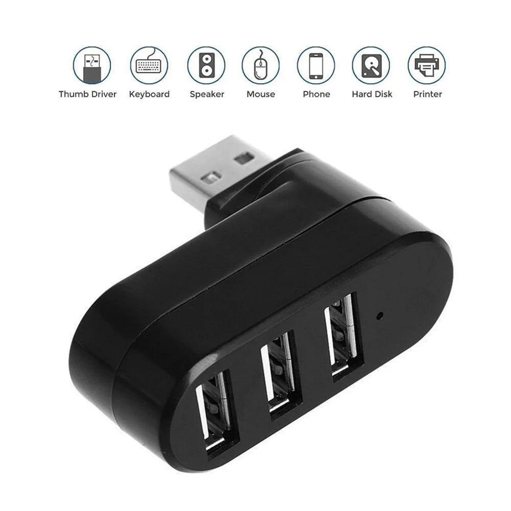 Mini USB 2.0 Hub USB Hub 2.0 Multi USB Splitter Hub Rotatable 3 Port Multiple Expander Splitter USB 2.0 Hub Computer Accessories