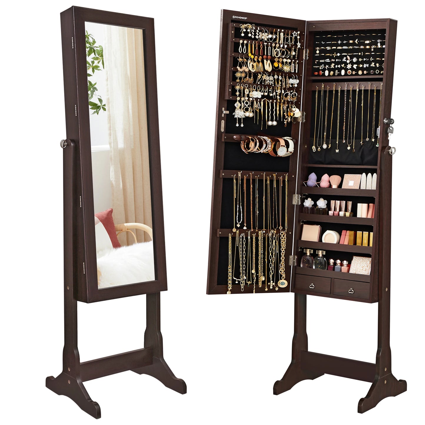 #Full Length Mirror Standing Lights Jewelry Cabinet Eco Friendly Mirror Jewelry Armoire with LED