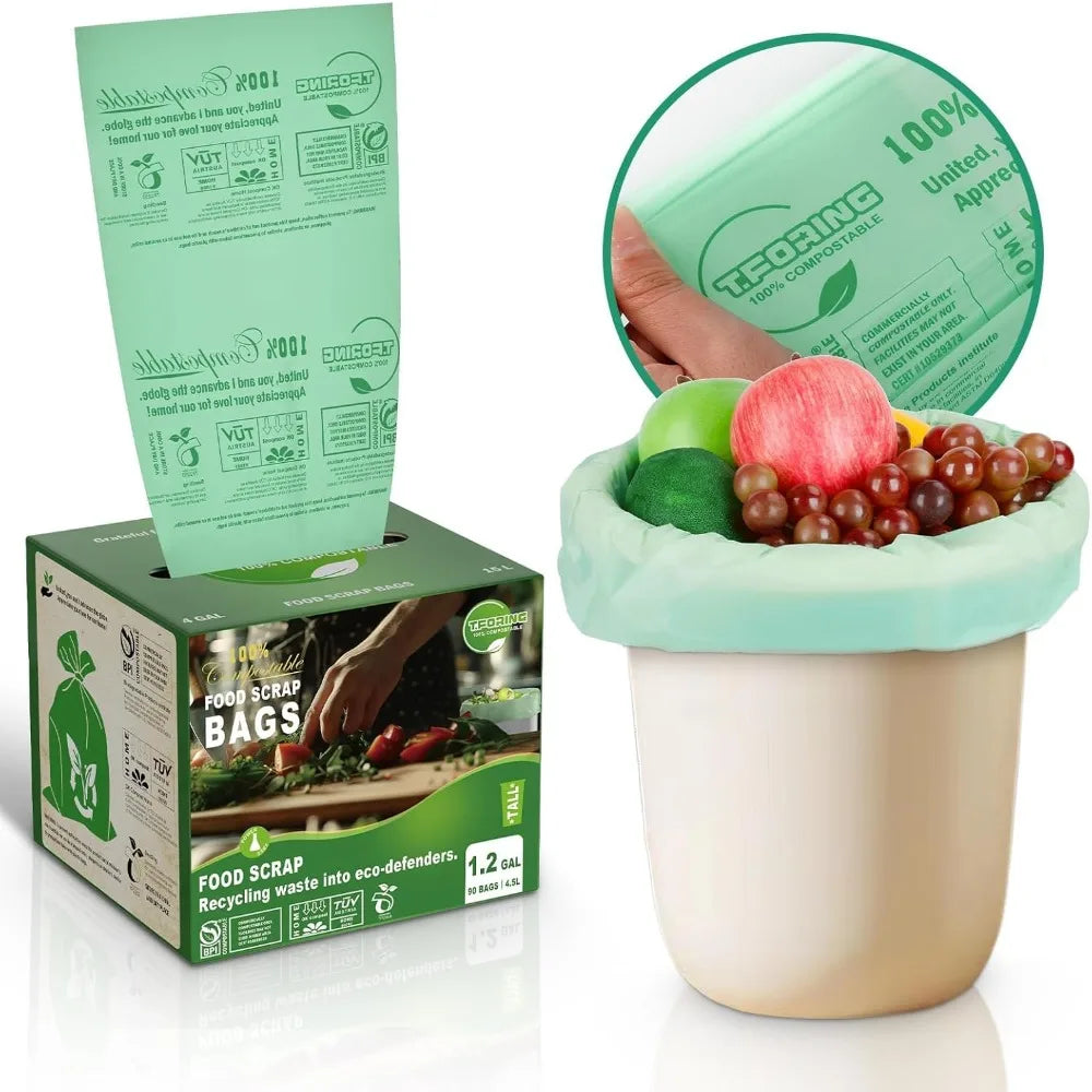 1.2 Gallon Compostable Trash Bags, 80 Count, ASTM D6400 & OK Compost Home Certified for Eco-Friendly Kitchen Waste