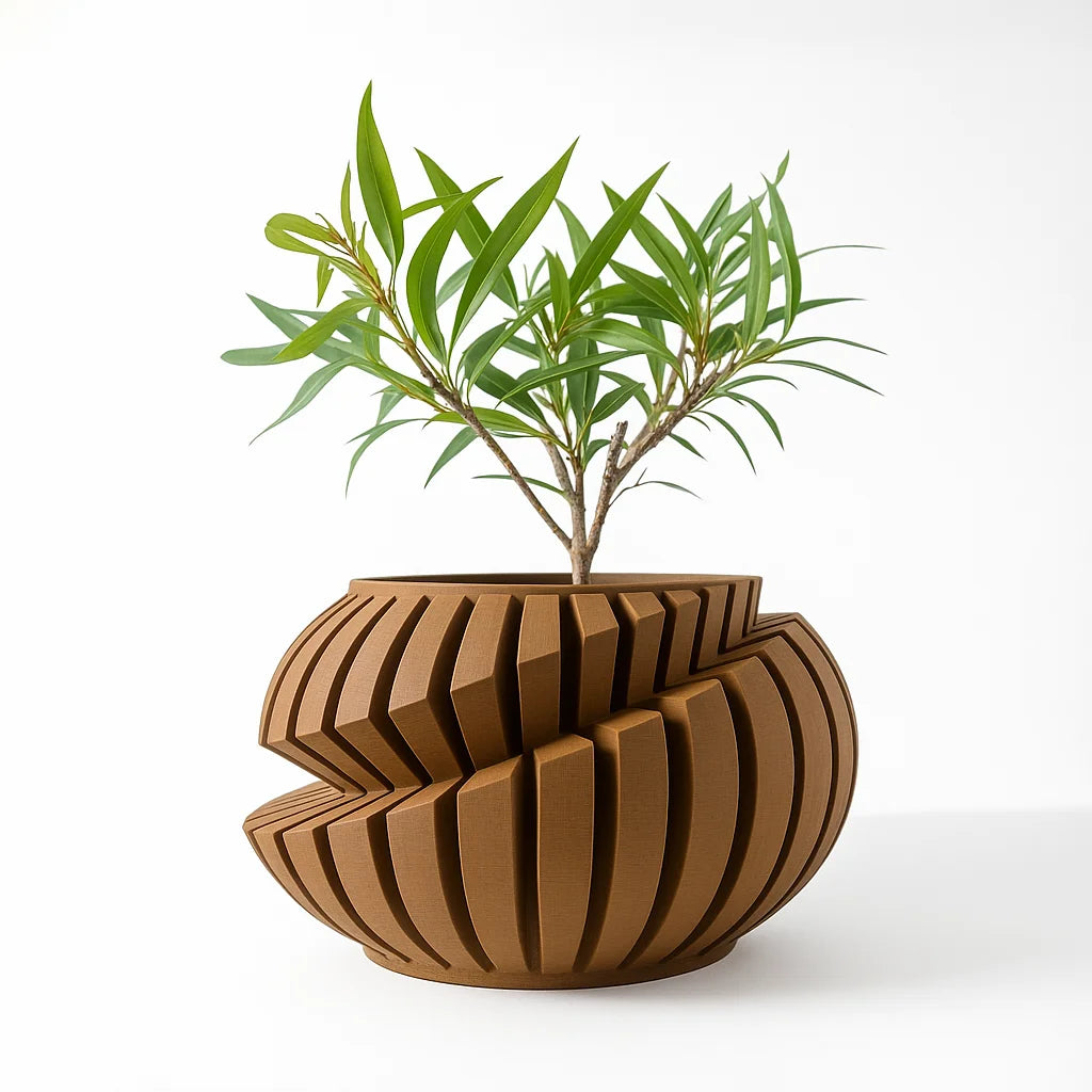 Eco-Friendly 3D Printed Flower Pot Irregular Geometric plant pot with Textured Lines for Tabletop Decor & Sustainable Gift