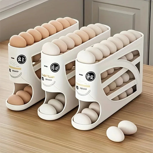 3-Tier Rolling Egg Storage Container for Refrigerator - Holds 24 Eggs, Large Capacity Kitchen & Fridge Storage Supplies