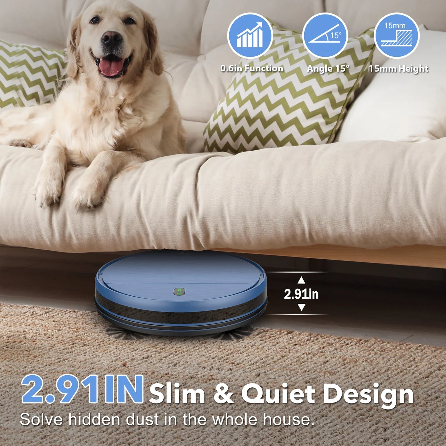 OMESER Blue Robot Vacuum and Mop Combo 2 in 1 Robot Mop and Vacuum 5000Pa Robotic Vacuum Cleaner Floor Carpet Washing Appliance
