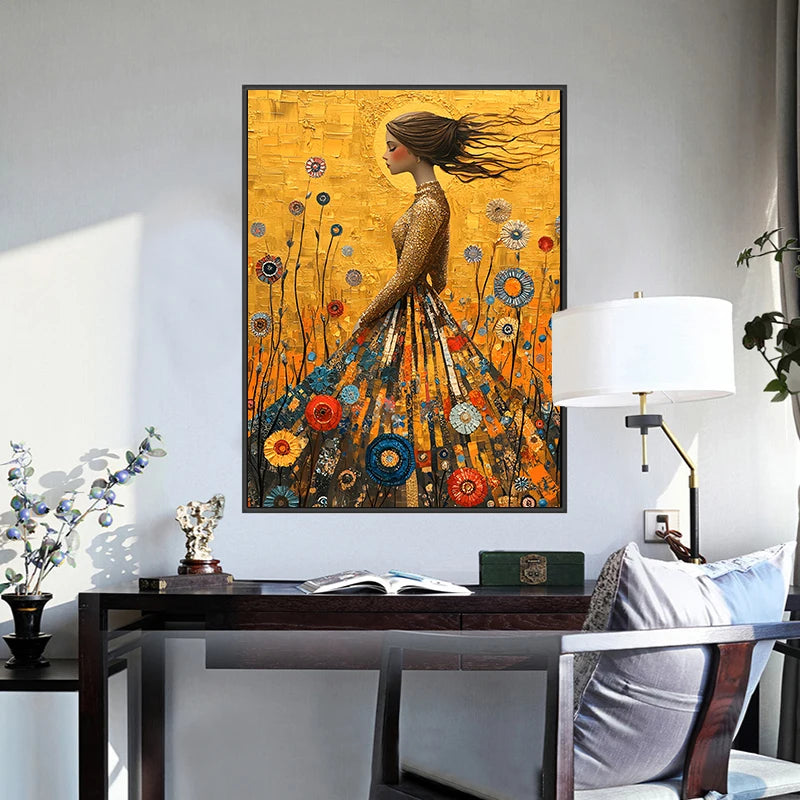 Gustav Klimt Style The Girl in the Golden Dress Canvas Painting Wall Art Home Decor For Living Room Bedroom Holiday Gift