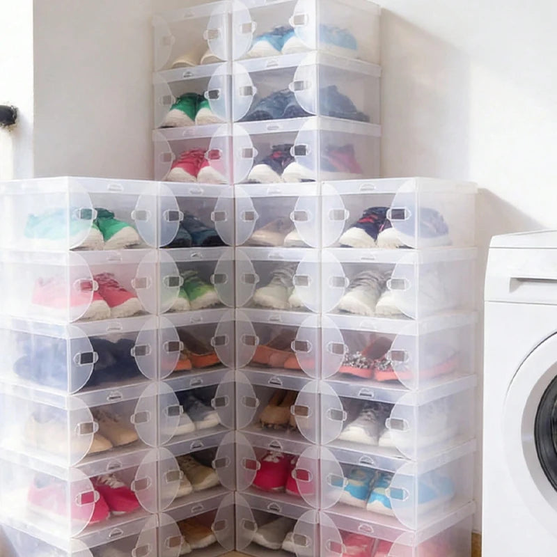 6/12/20 Foldable Dustproof Transparent Shoe Box Stackable Storage Box, Suitable For Living Room And Bed Bottom Storage