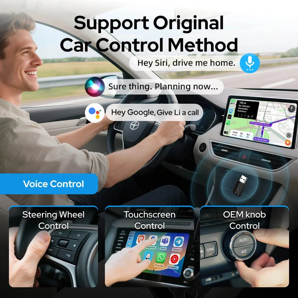 Skilldrive 2026 Mini 2 in 1 CarPlay Adapter Wireless Android Auto Adapter AI Smart Box Intelligent System for Wired CarPlay Car