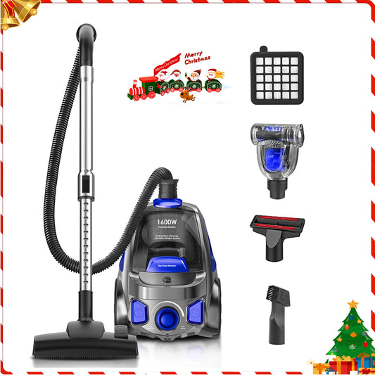 Canister Vacuum Cleaner, 40Kpa 1600W Powerful,3.7QT Large Dust Cup Vacuum for Hard Floors, Carpets, Pet Hair