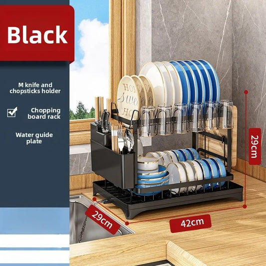 New Kitchen Dish Rack Drain Rack Storage Rack Countertop Dishes and Chopsticks Rack with Cup Dish Knife Holder