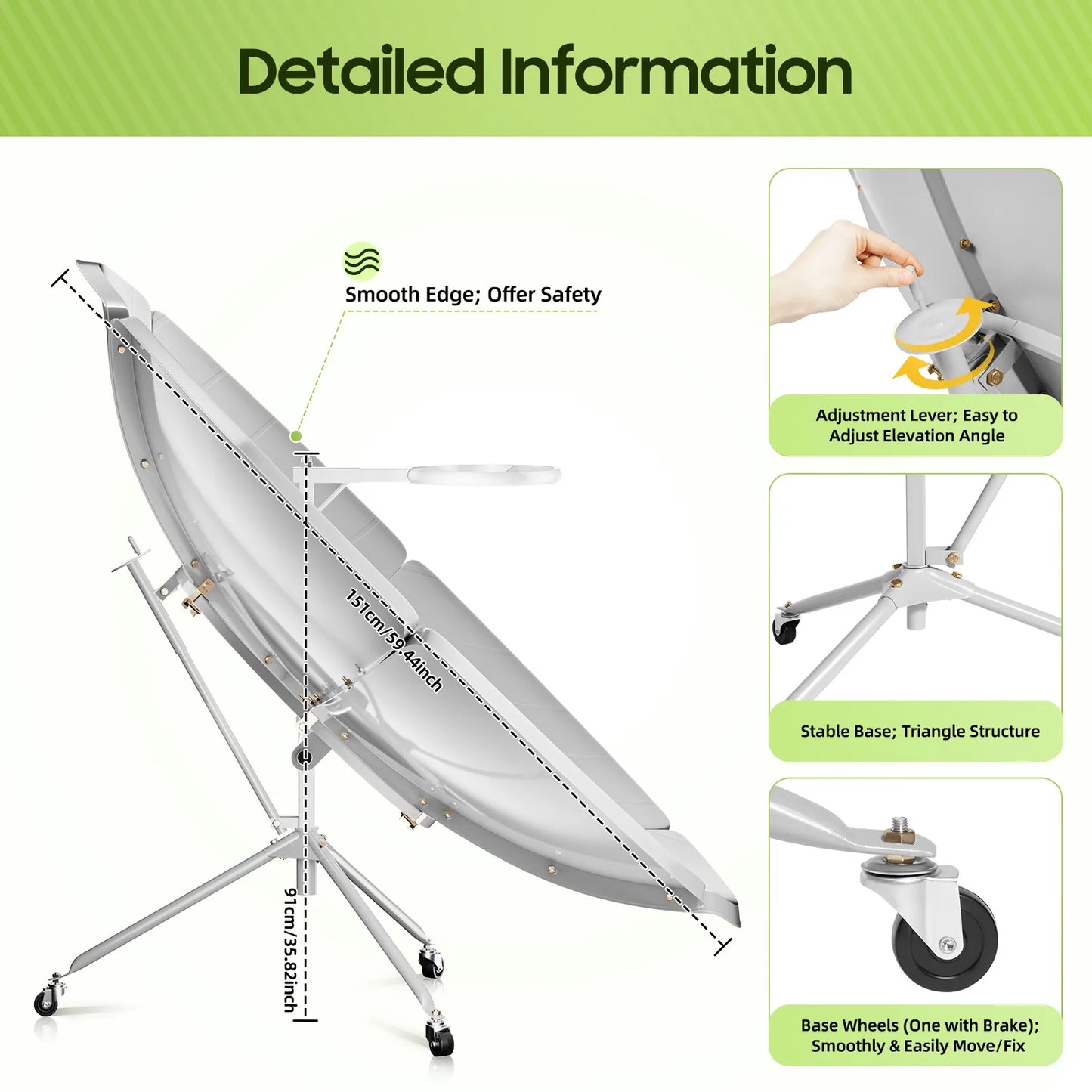 Portable Parabolic Solar Cooker 1500W Thermal Power for Eco-Friendly Camping, Hiking, Off-Grid Living and Emergency Preparedness