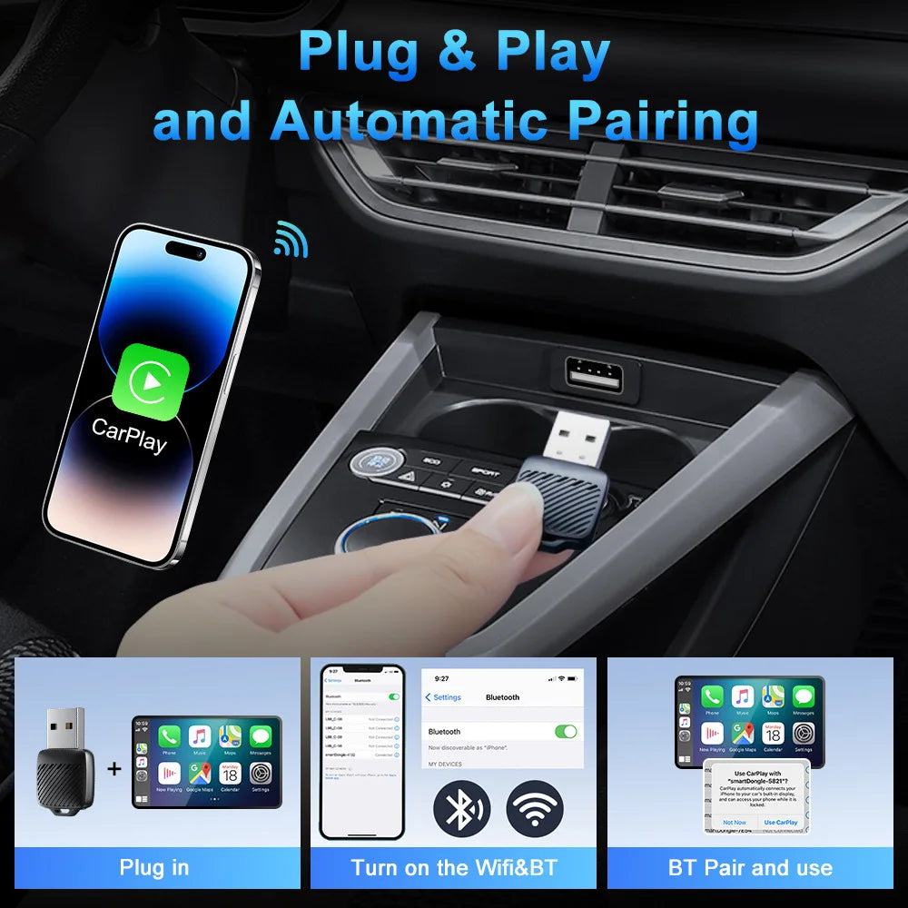 CarlinKit Mini Wireless CarPlay Adapter 2025 New Android Auto Wireless Dongle Wifi 5.8G Auto Connect Box Support Spotify Music