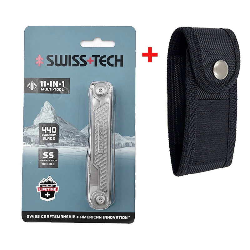 SWISS TECH 11 in 1 Mini Multitool Knife with Clip Folding EDC Outdoor Camping Survival Tools Scissors Screwdriver 2025 New