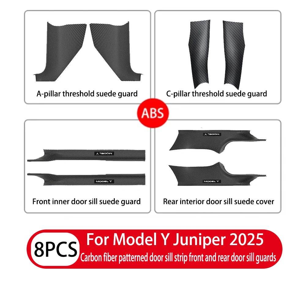 2 4 8PcsFor Tesla NewModelY Juniper 2025 ABS Front Rear Door Sill Protector Threshold Strip Anti-kick Guard Panel Waterproof Pad