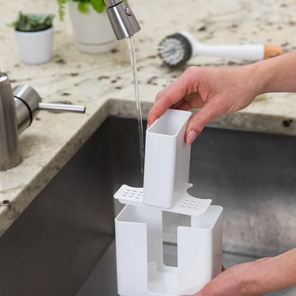 Sink Caddy Dish Wands and Sponge Smart Storage Organizer Rust Resistant Plastic Removable Base Countertop Essentials