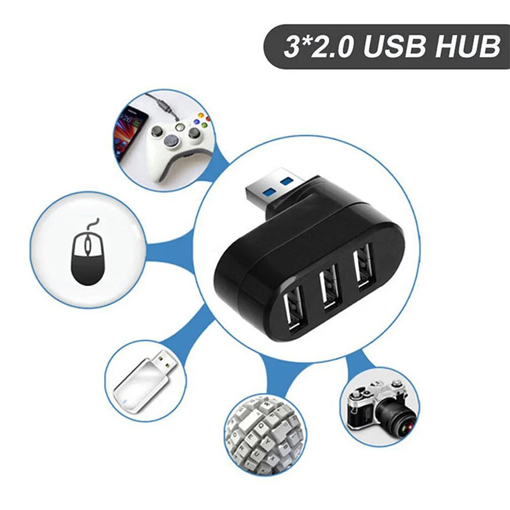 Mini USB 2.0 Hub USB Hub 2.0 Multi USB Splitter Hub Rotatable 3 Port Multiple Expander Splitter USB 2.0 Hub Computer Accessories