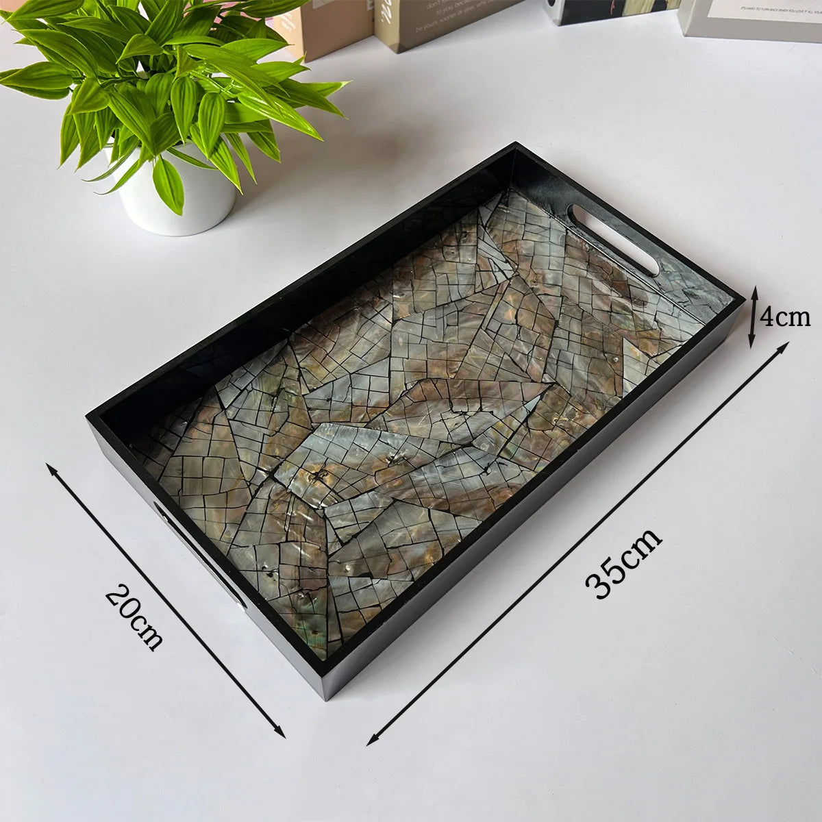 Light Luxury Natural Shells Household Storage Tray Rectangle Living Room Coffee Table Dim Sum Snack Storage for Household