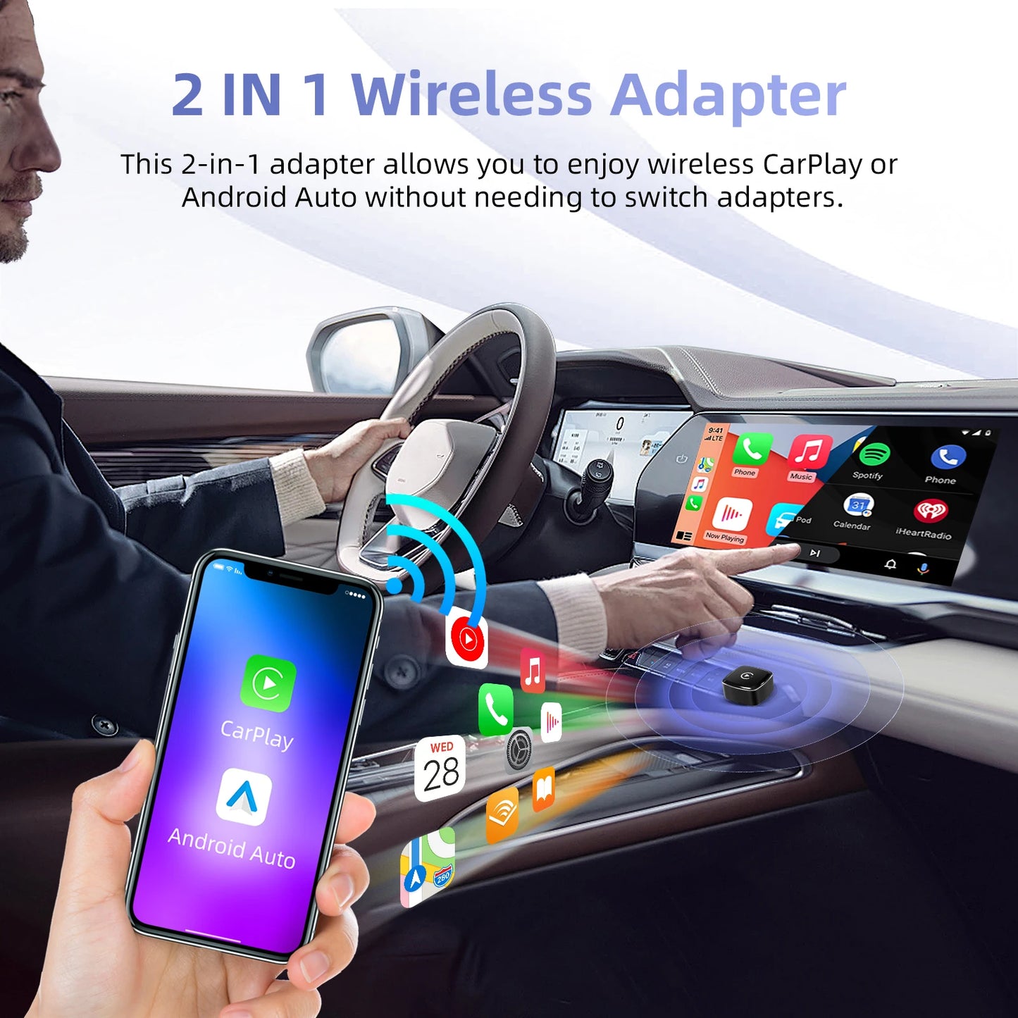 2026 NEW 2in1 Wireless CarPlay&Android Auto Adapter Ultra-Compact Universal Dongle for Factory Wired Cars Plug&Play with WiFi&BT