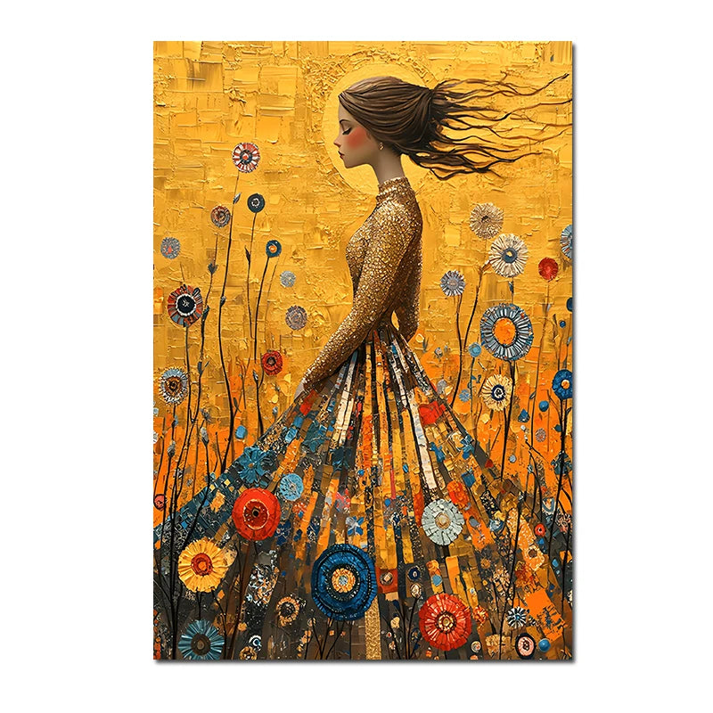 Gustav Klimt Style The Girl in the Golden Dress Canvas Painting Wall Art Home Decor For Living Room Bedroom Holiday Gift