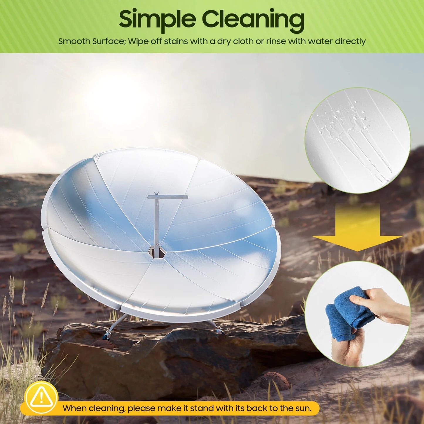 Portable Parabolic Solar Cooker 1500W Thermal Power for Eco-Friendly Camping, Hiking, Off-Grid Living and Emergency Preparedness