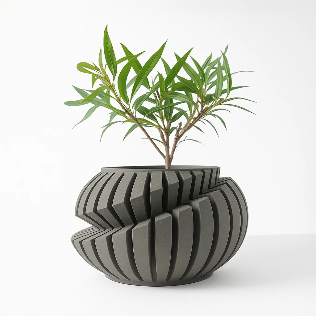 Eco-Friendly 3D Printed Flower Pot Irregular Geometric plant pot with Textured Lines for Tabletop Decor & Sustainable Gift