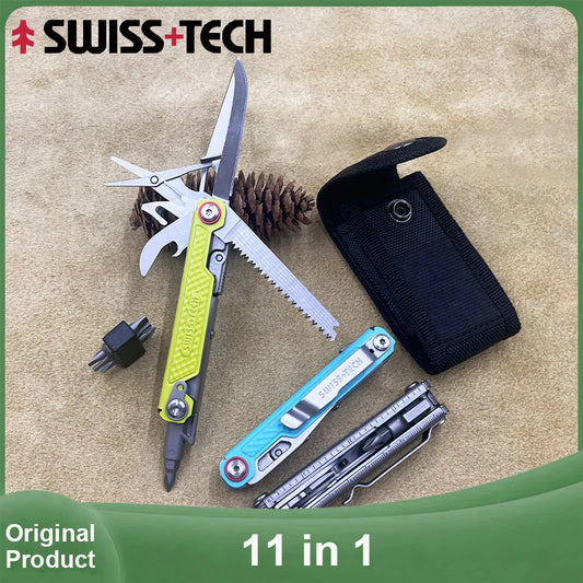 SWISS TECH 11 in 1 Mini Multitool Knife with Clip Folding EDC Outdoor Camping Survival Tools Scissors Screwdriver 2025 New