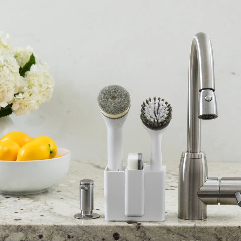 Sink Caddy Dish Wands and Sponge Smart Storage Organizer Rust Resistant Plastic Removable Base Countertop Essentials