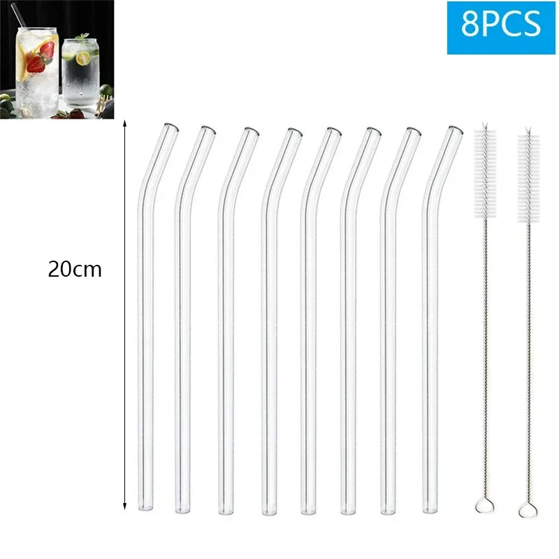 1-10Pcs Reusable Glass Straw Set High Borosilicate Smoothie Cocktails Straw Healthy Eco Friendly Drinking Straw with Clear Brush