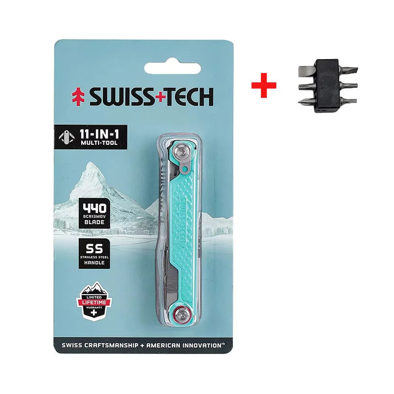 SWISS TECH 11 in 1 Mini Multitool Knife with Clip Folding EDC Outdoor Camping Survival Tools Scissors Screwdriver 2025 New