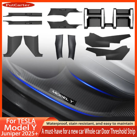 2 4 8PcsFor Tesla NewModelY Juniper 2025 ABS Front Rear Door Sill Protector Threshold Strip Anti-kick Guard Panel Waterproof Pad