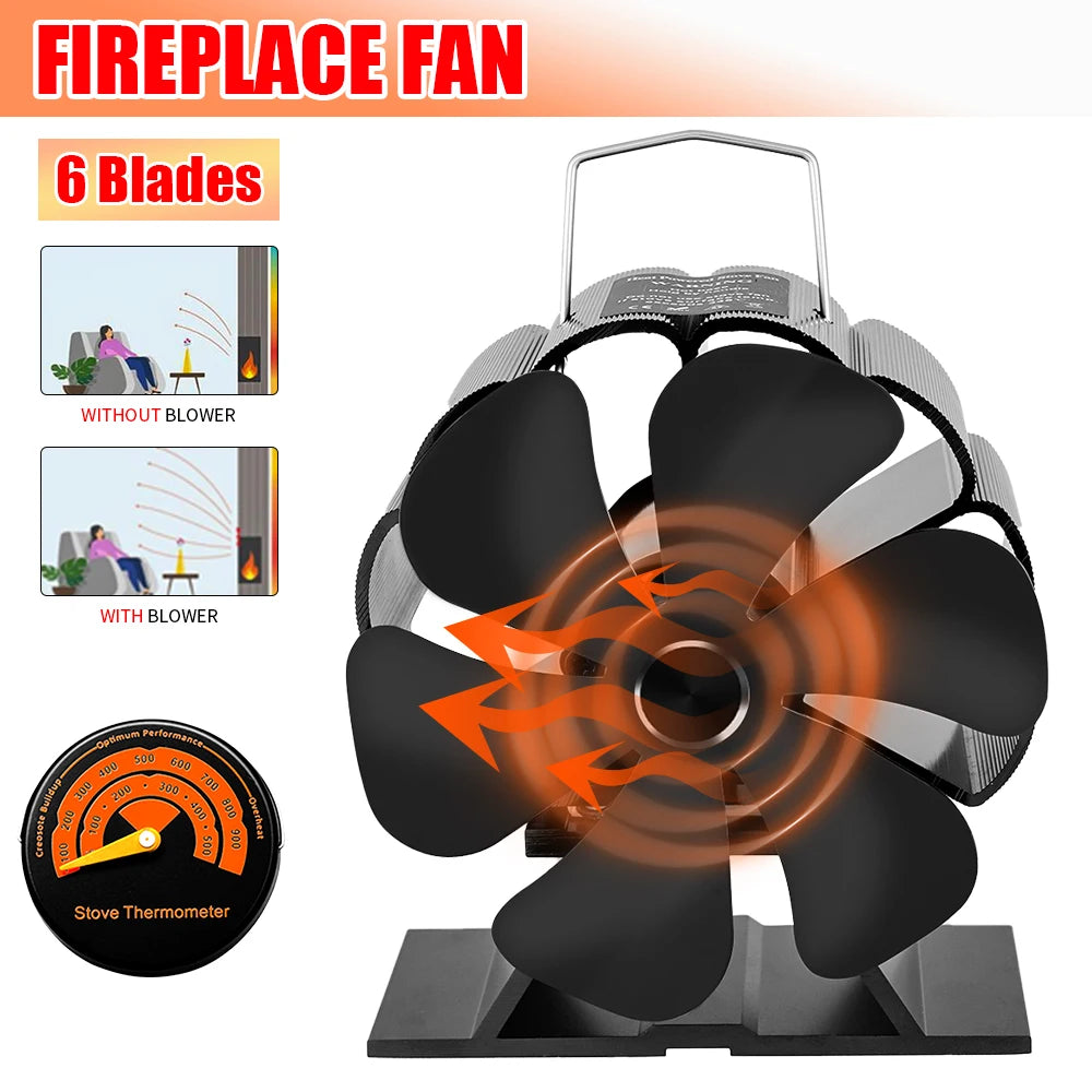 Mini Stove Fan 6Blades Heat Powered Fireplace Fan Log Wood Burner Heater Quiet Eco Hot Fan Home Efficient Heat Distribution