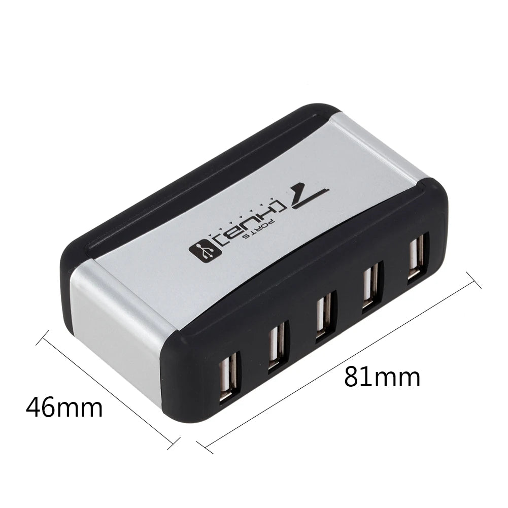 Vertical USB Hub Multi 7 Ports USB 2.0 Splitter with Power Adapter US/EU Up to 127 Devices Connected for PC Computer Accessory
