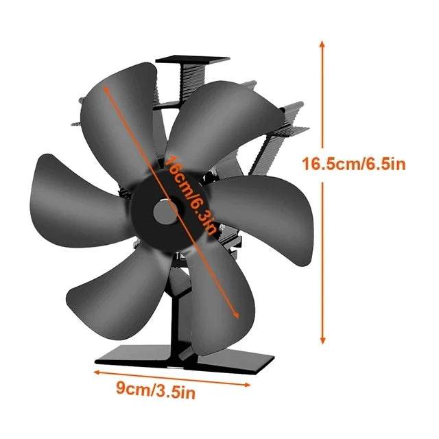 Heat Powered Stove Fan Eco Quiet Black 6 Blades Log Wood Burner Fireplace Fan Efficient Heat Distribution Winter Warmer Home