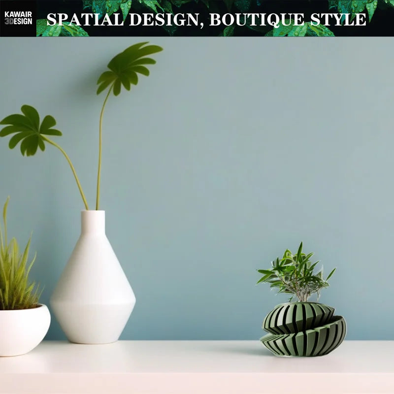 Eco-Friendly 3D Printed Flower Pot Irregular Geometric plant pot with Textured Lines for Tabletop Decor & Sustainable Gift