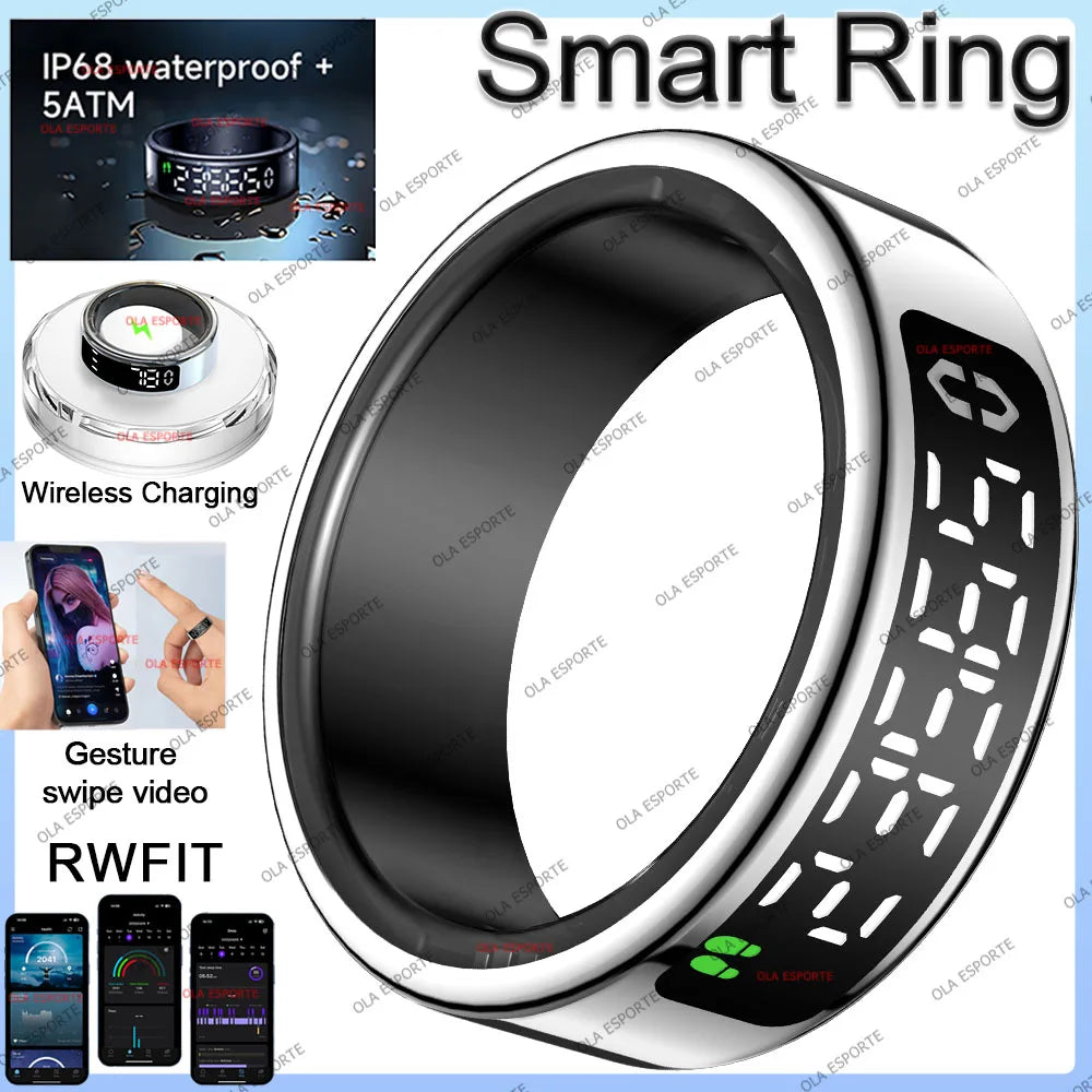 Smart Ring Multi-sports Modes Pedometer Fitness Tracker Health Monitor IP68 Waterproof Military Grade LCD Screen Smart Ring 2025