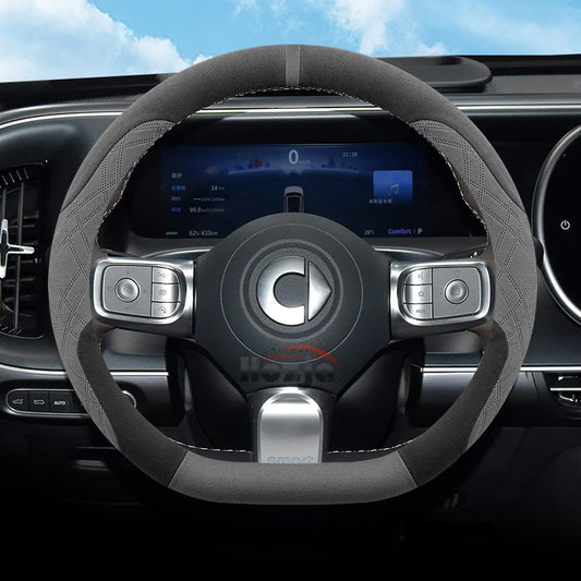Suede Leather Car Steering Wheel Cover for Smart forfour Smart 1 3 5 2015 - 2025 Auto Accessories