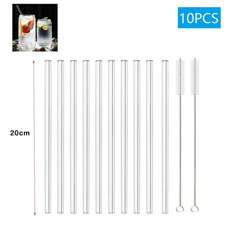 1-10Pcs Reusable Glass Straw Set High Borosilicate Smoothie Cocktails Straw Healthy Eco Friendly Drinking Straw with Clear Brush