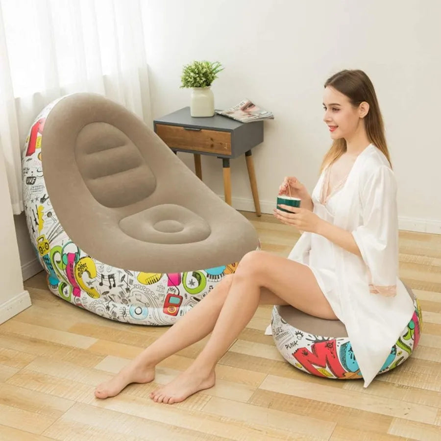 Bean Bag Chair Foldable Flocking Inflatable Sofa Outdoor Living Room Ultra Soft Lazy Sofa Couch Bean Bag Chair with 4-inch Foot