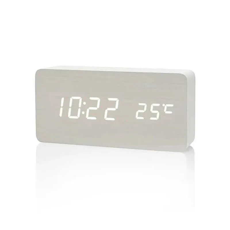 Luminous Wooden Clock Digital Alarm LED Display Electronic Rectangle Desk Table Clocks Temperature Timer Multi Function Eco