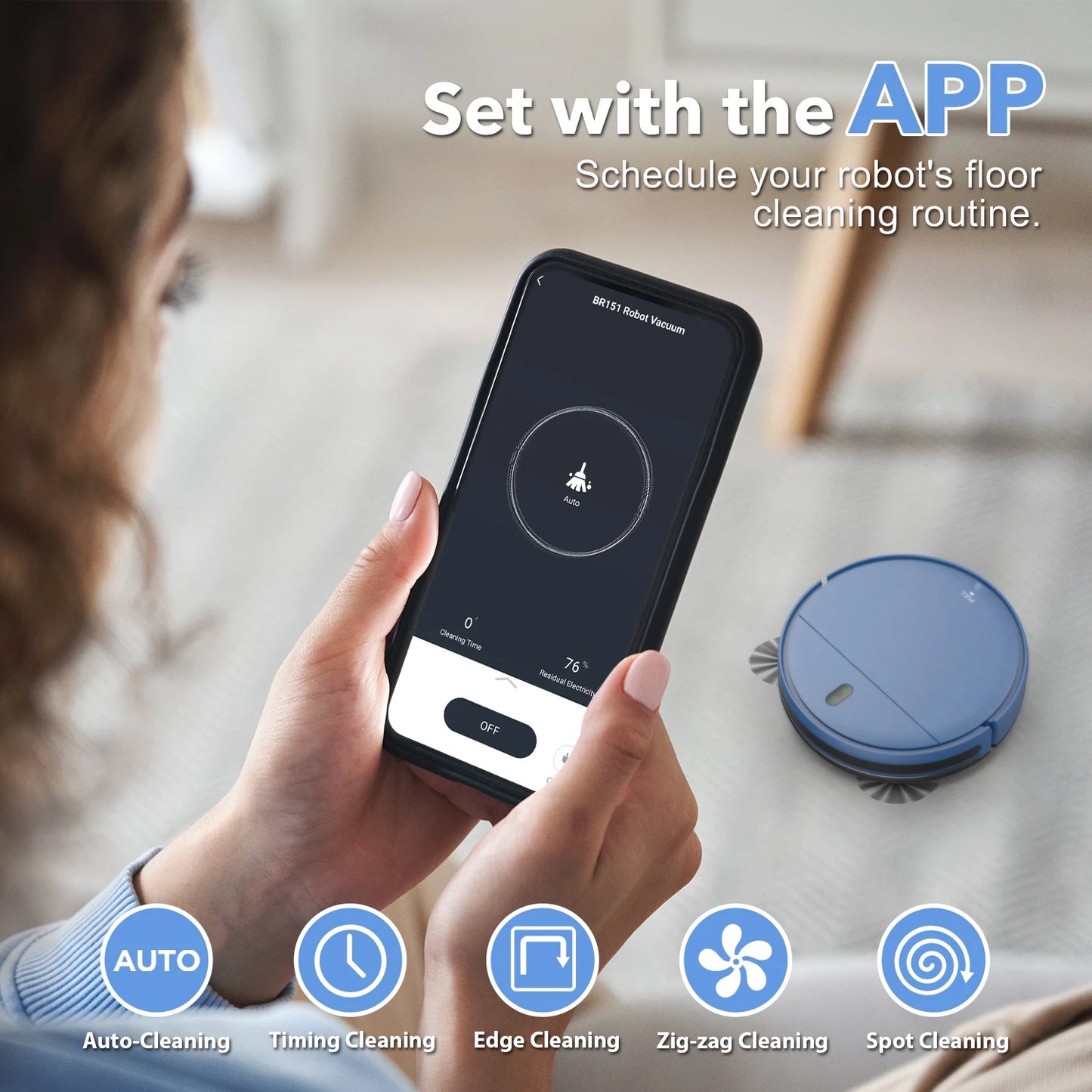 OMESER Blue Robot Vacuum and Mop Combo 2 in 1 Robot Mop and Vacuum 5000Pa Robotic Vacuum Cleaner Floor Carpet Washing Appliance
