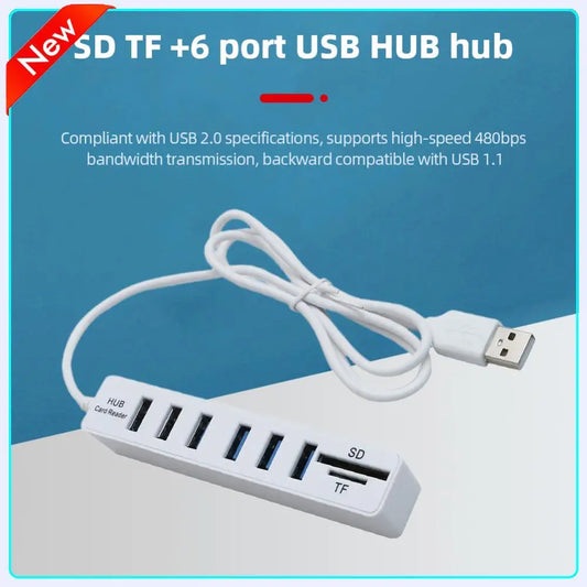 USB 2.0 Hub 6 Port Hub Multi Splitter Port 100cm Long cable Multiple Expanderfor Computer Laptop PC USB Adapter Accessories