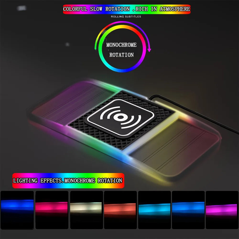 30W RGB Light Car Wireless Charger Pad for iPhone 15 14 13 12 11 Samsung S23 S22 Xiaomi Fast Wireless USB-A Phone Charging Pad