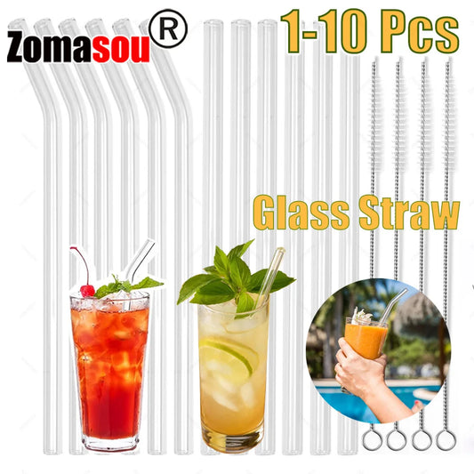 1-10Pcs Reusable Glass Straw Set High Borosilicate Smoothie Cocktails Straw Healthy Eco Friendly Drinking Straw with Clear Brush