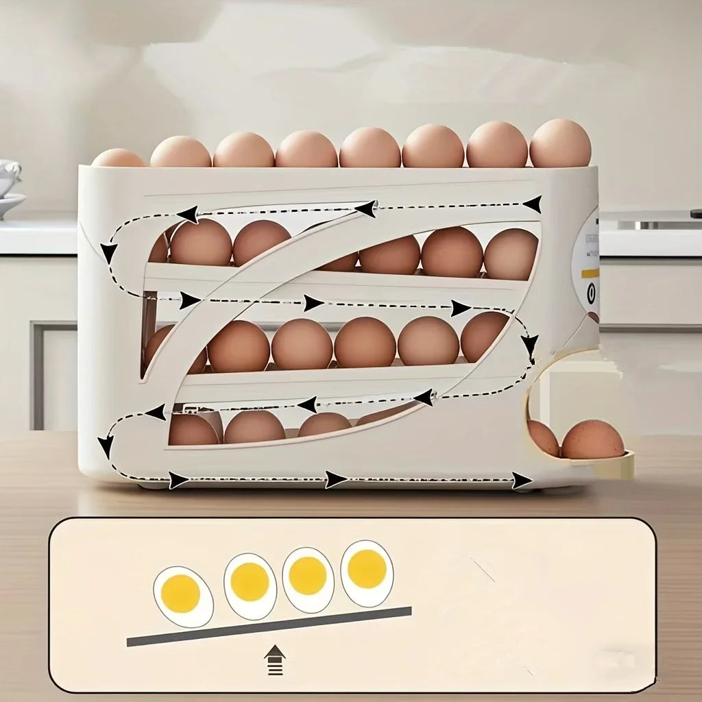 3-Tier Rolling Egg Storage Container for Refrigerator - Holds 24 Eggs, Large Capacity Kitchen & Fridge Storage Supplies