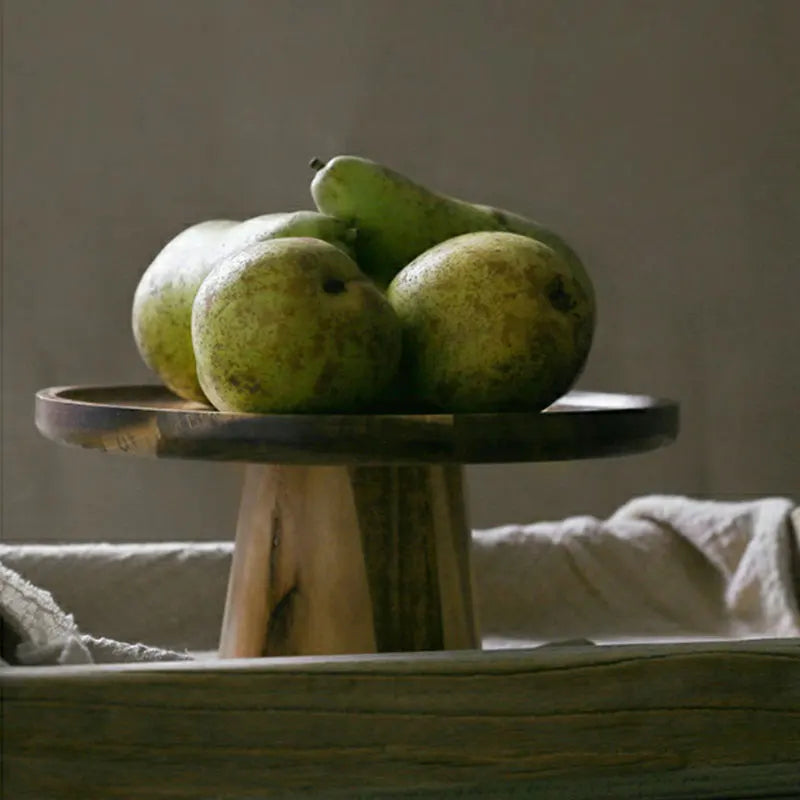 KEMORELA High Stand Wooden Cake Plate Creative Food Serving Trays Eco Natural Wood Dessert Fruit Snack Tray Home Decor