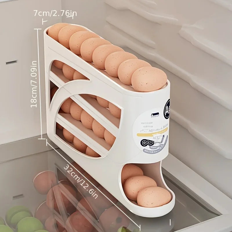 3-Tier Rolling Egg Storage Container for Refrigerator - Holds 24 Eggs, Large Capacity Kitchen & Fridge Storage Supplies
