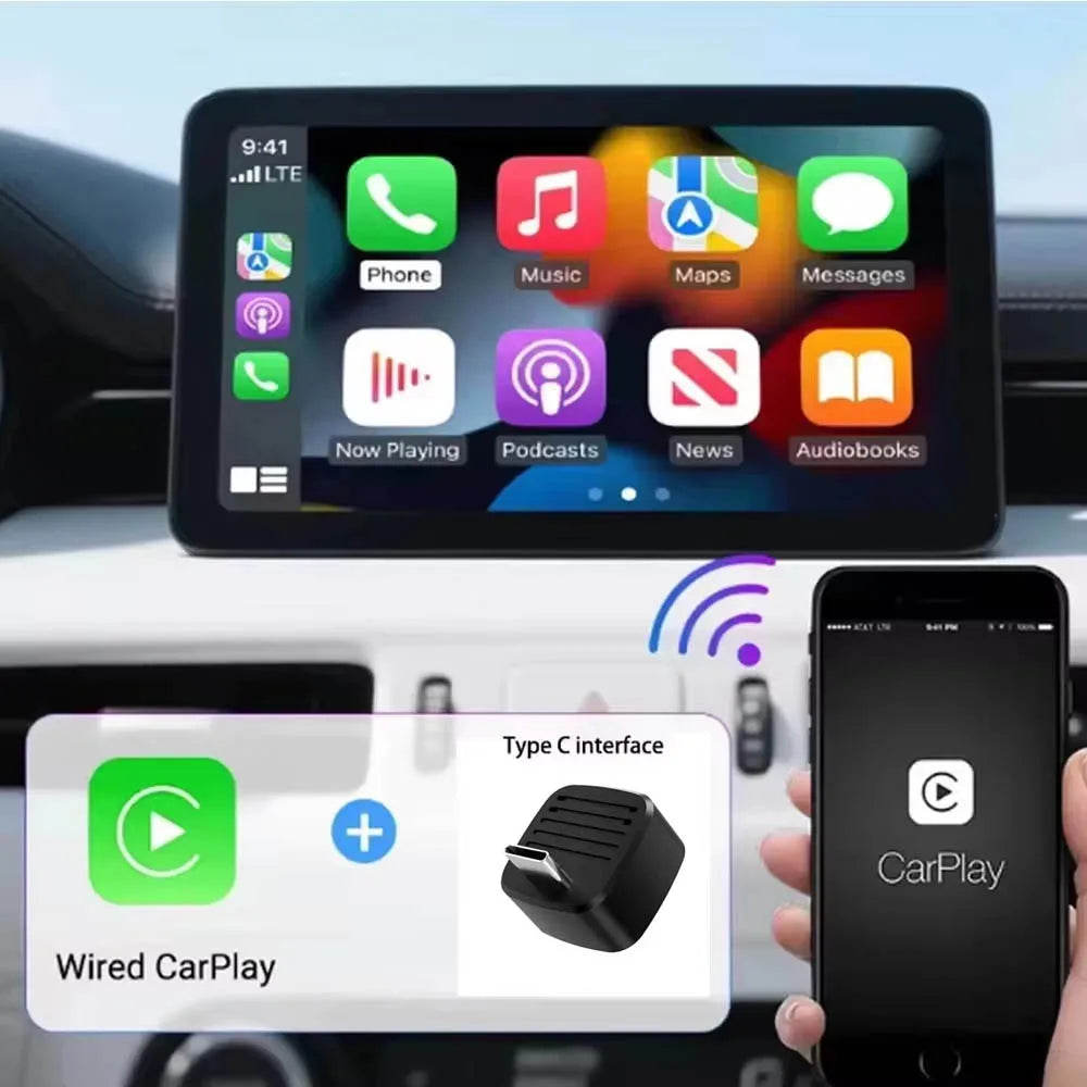 Skilldrive 2026 Wireless CarPlay Android Auto Ultra Mini Adapter AI Smart Box Intelligent System USB C for Wired CarPlay Car
